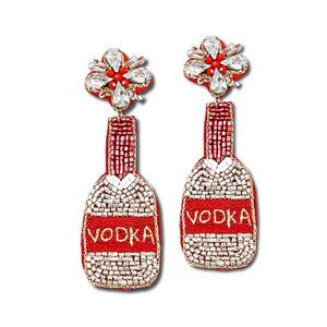 Vodka Bottle Crystal Glass Seed Beaded Earrings